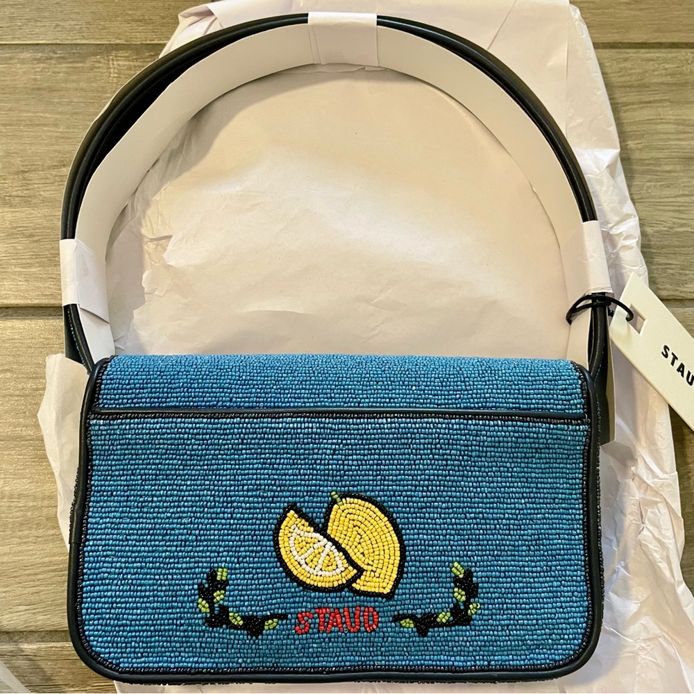 STAUD BEADED TOMMY BAG STAUDINES BLACK BLUE - Picture 7 of 7